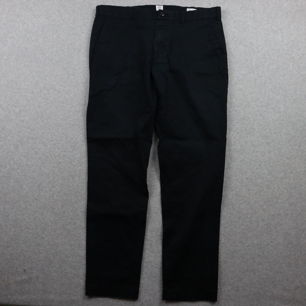 Gap Pants Mens 36x32 Slim Fit Chino Straight Leg Stretch Flex‎ Flat Front Black